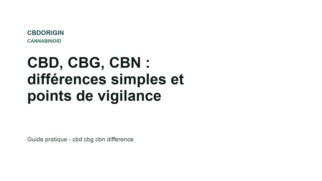 Illustration CBDorigin : CBD, CBG, CBN : différences simples et points de vigilance